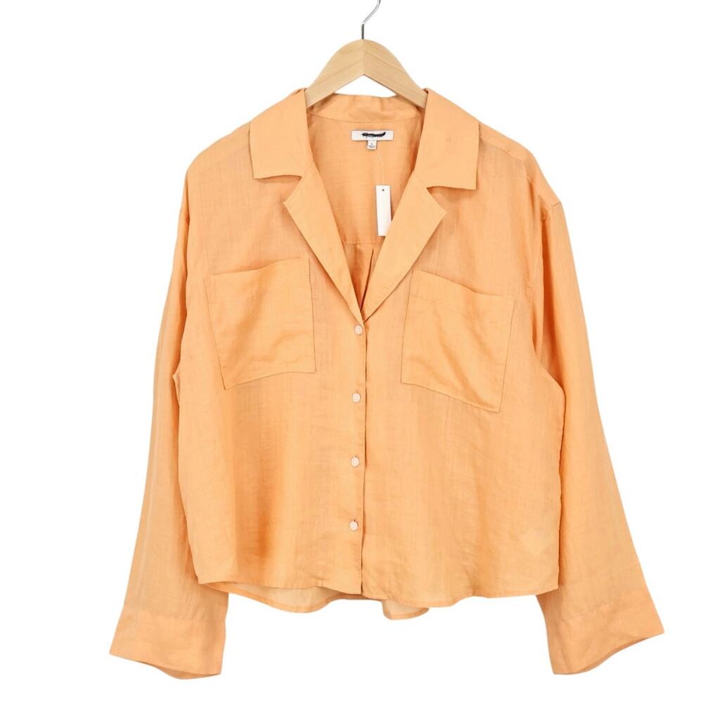 NWT Madewell Resort Long-Sleeve 100% Ramie Shirt Harvest Peach Size Large